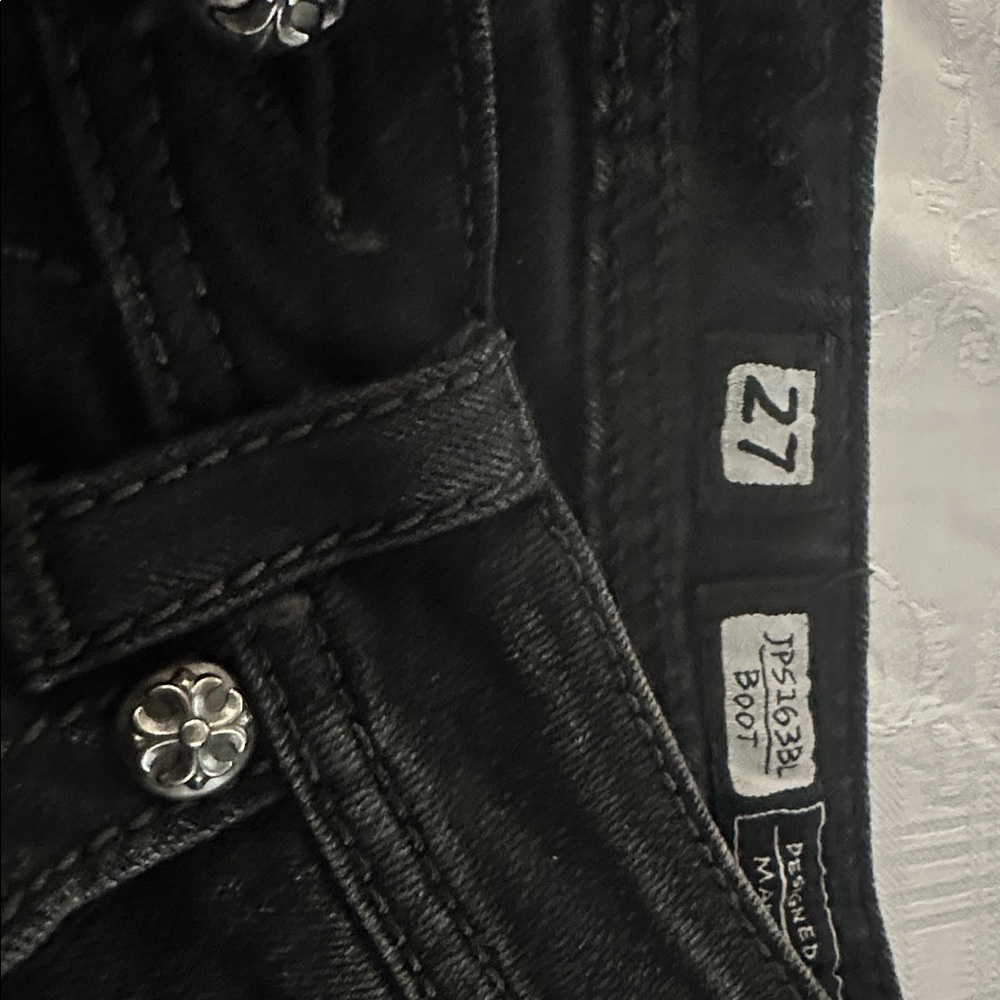 Tate Miss Me Black Denim with Silver Embellished Wings. Like new - Picture 3 of 5